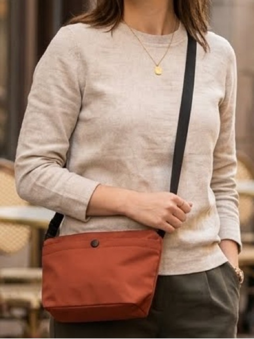 Manetta Minimalist Compact Crossbody Bag Rust Orange Casual Hands-Free Carry NWT